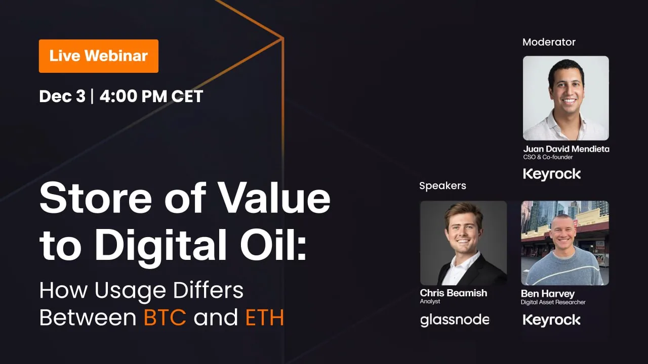 Webinar promo graphic about Bitcoin and Ethereum usage hosted by Glassnode and Keyrock Webinar promo graphic about Bitcoin and Ethereum usage hosted by Glassnode and Keyrock